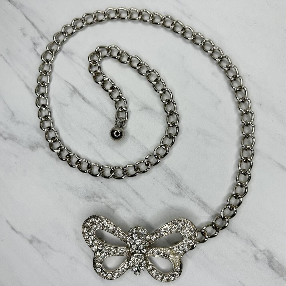 Womens Rhinestone Butterfly Chain Belt Silver Tone Chunky XS/Small ✨